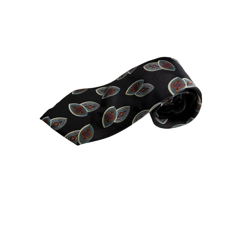 Christian Dior Monsieur Tie Men OS Black Silk 90s Vintage Geometric Woven Italy